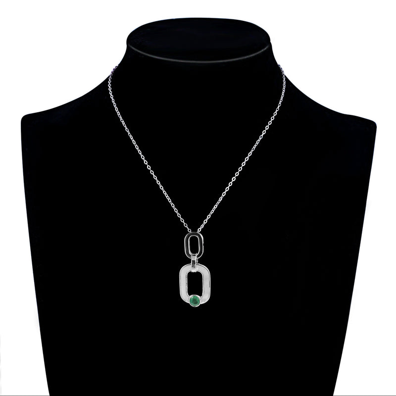 Simple Geometry Women's Necklace Ring S925 Silver Bag With Emerald Pendant