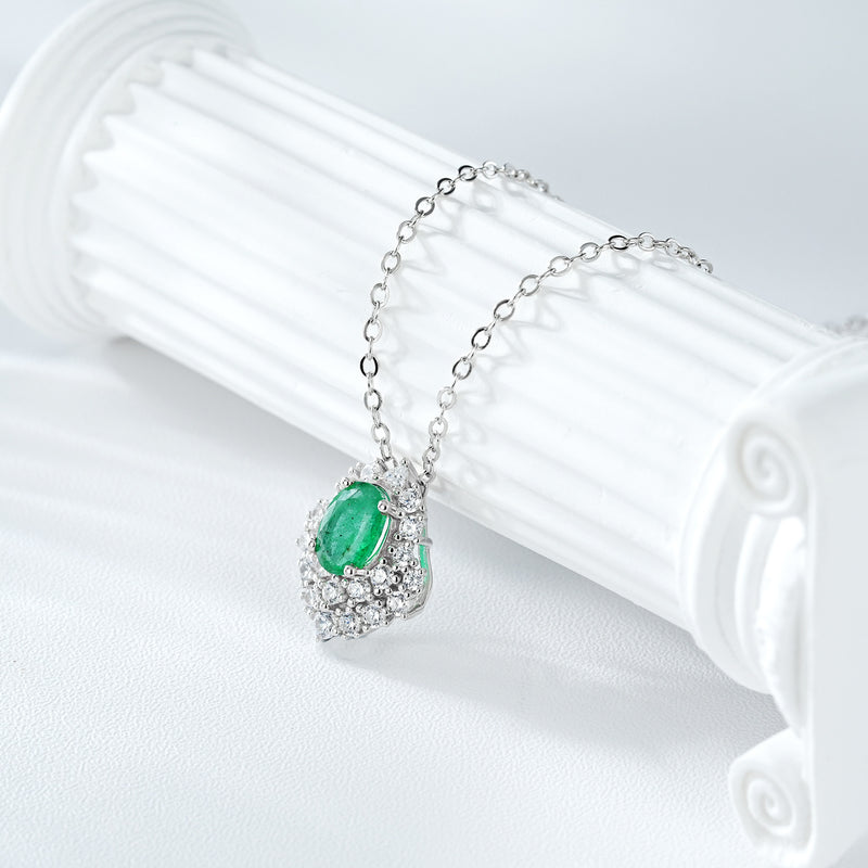 Light And Extravagant Necklace With Female Temperament And Versatility S925 Silver Emerald Pendant Opening Design