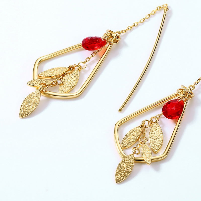 Female 925 silver red crystal earrings