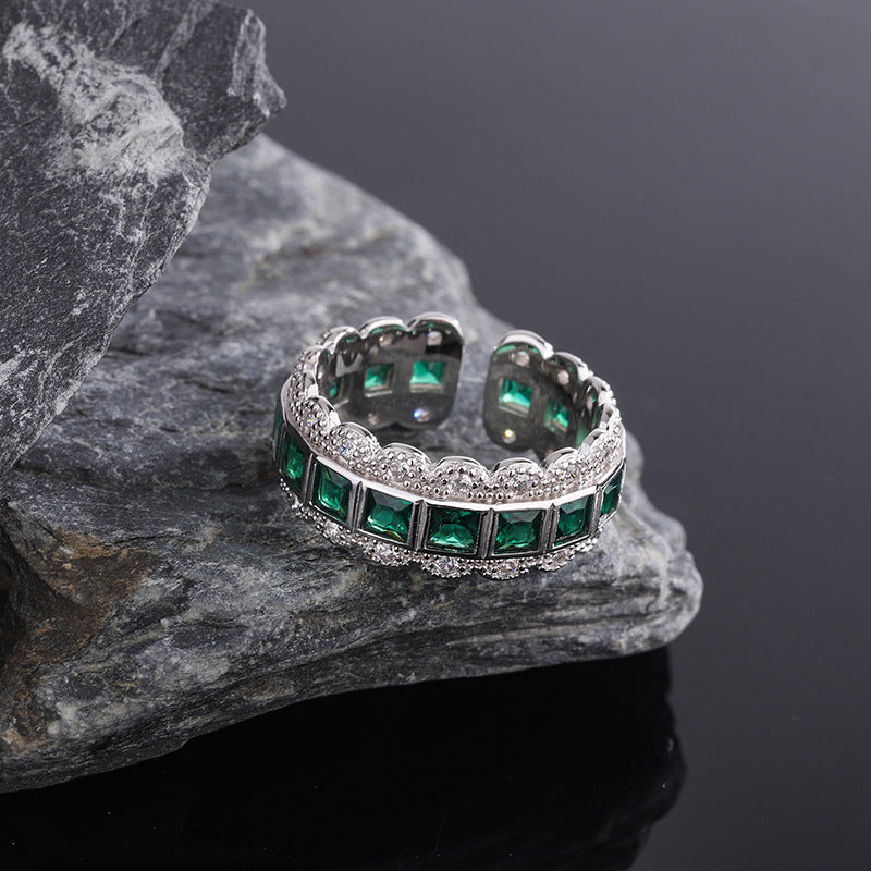 💚✨ Perfect Green Sparkle: Adjustable Sterling Silver Ring ✨💚