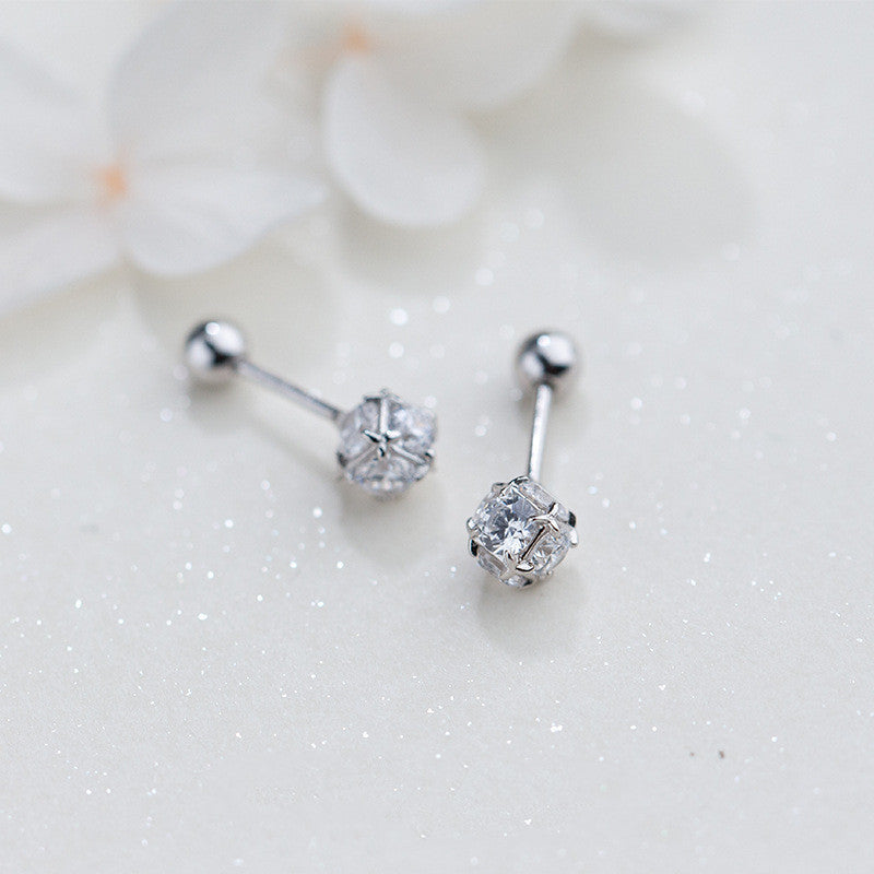 Full Diamond Square Screw Light Bead Geometric Ear Studs