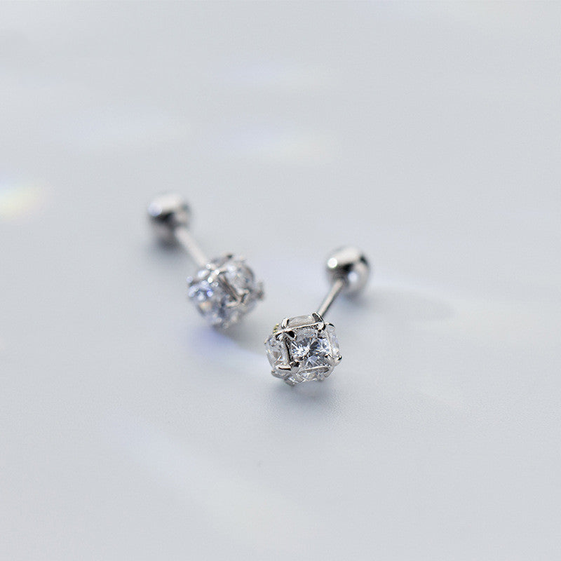 Full Diamond Square Screw Light Bead Geometric Ear Studs