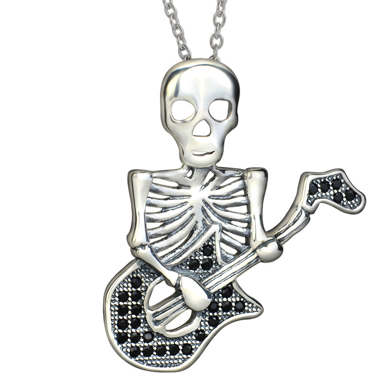 Guitar Skeleton Pendant 925 Silver Necklace