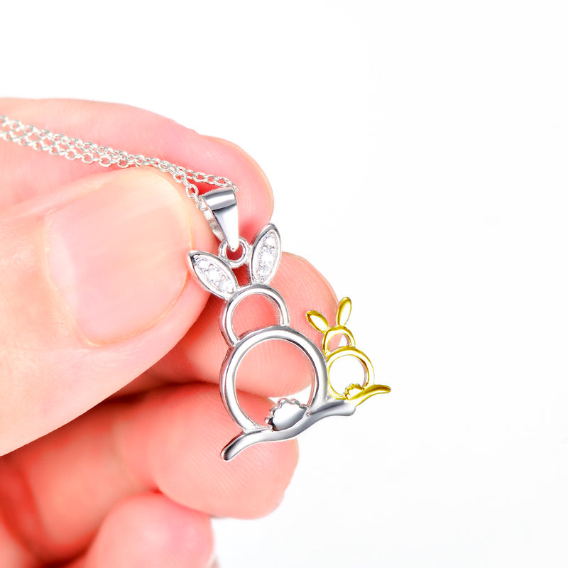 Cute Golden&Silver Rabbits Pendant 925 Silver Necklace