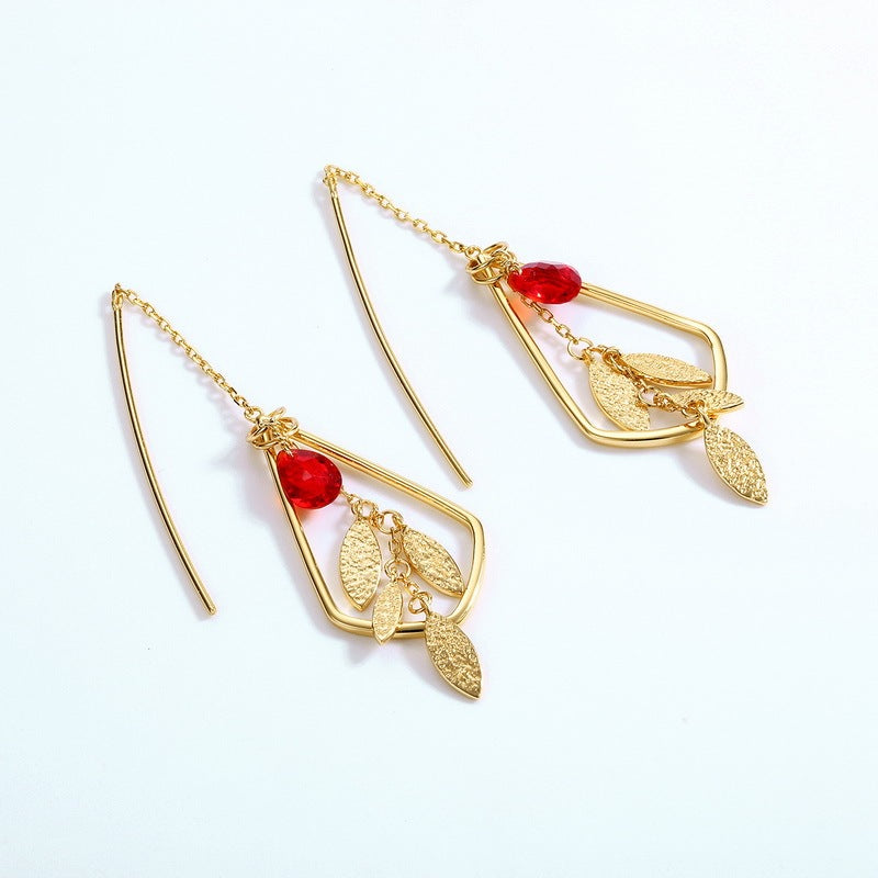 Female 925 silver red crystal earrings