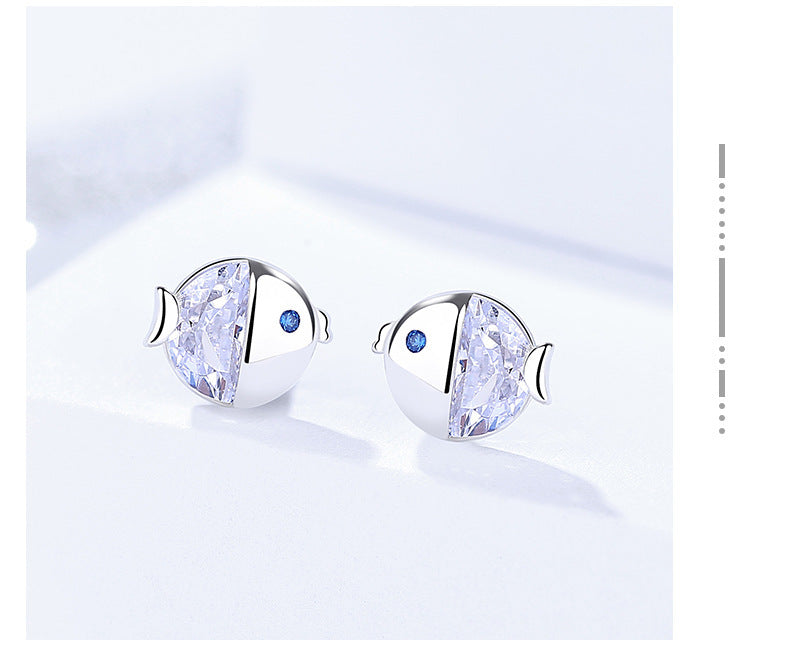 S925 Sterling Silver All-match And Fresh Kissing Gourami Stud Earrings