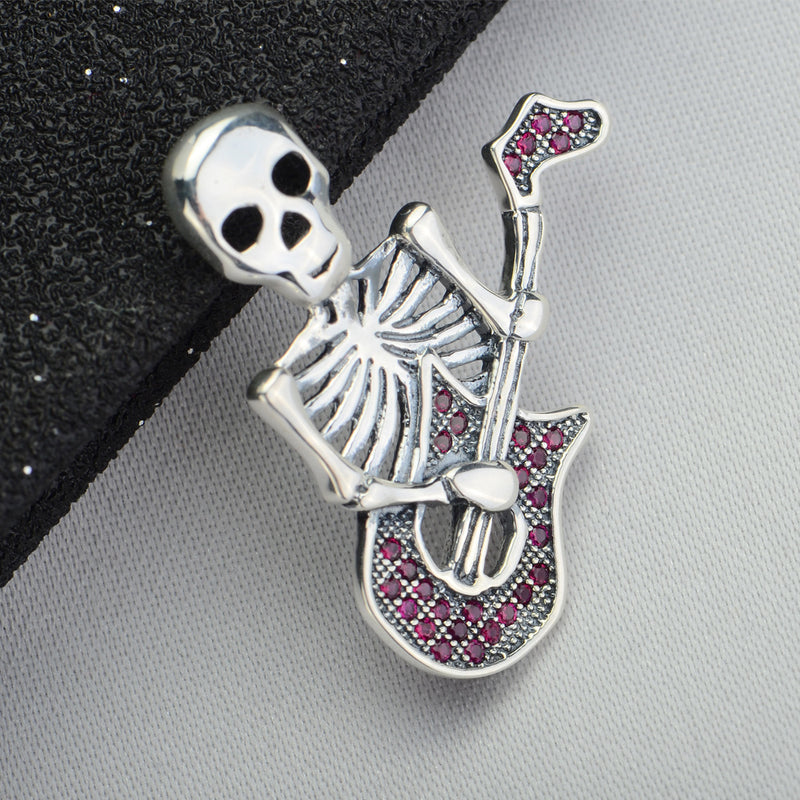 Guitar Skeleton Pendant 925 Silver Necklace