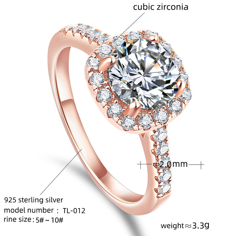 European and American Zircon Wedding Ring - Silver Design