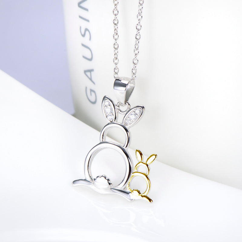 Cute Golden&Silver Rabbits Pendant 925 Silver Necklace