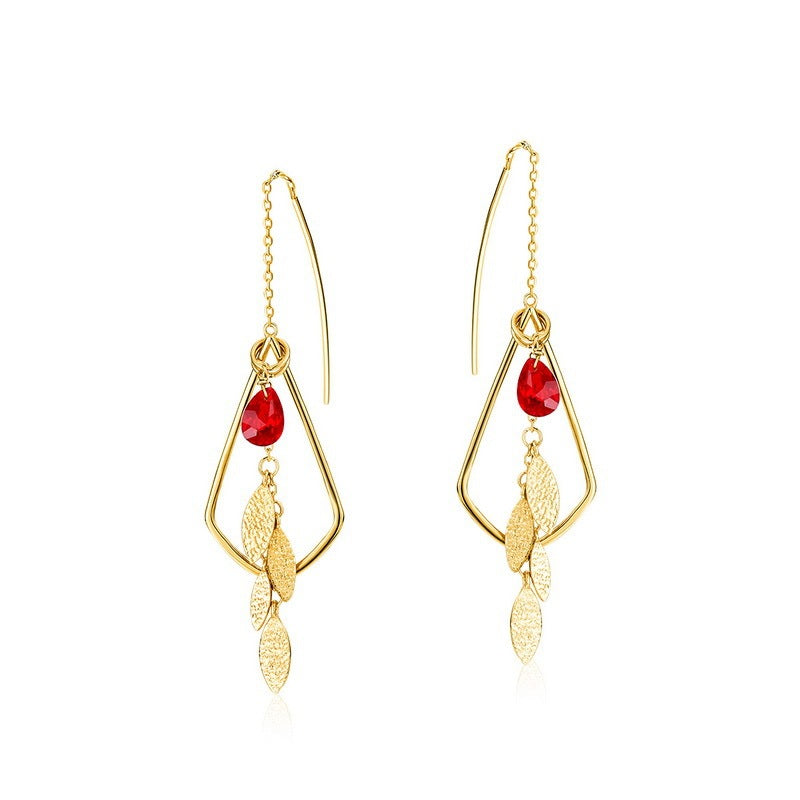 Female 925 silver red crystal earrings