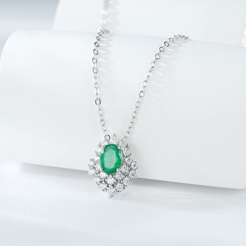 Light And Extravagant Necklace With Female Temperament And Versatility S925 Silver Emerald Pendant Opening Design