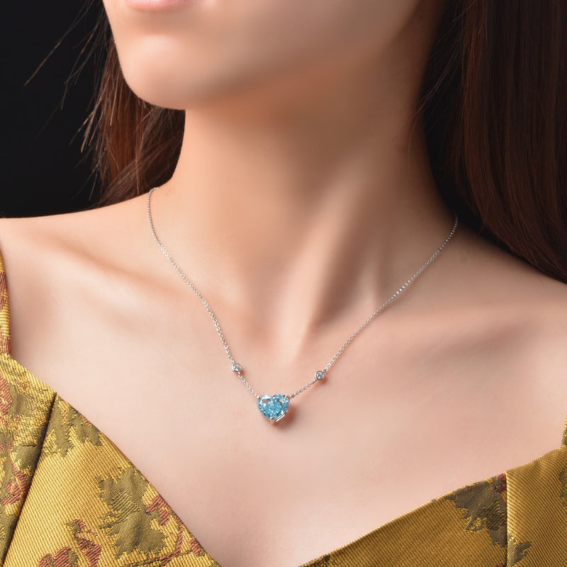 🌊 Ocean Blue Heart Zircon Necklace - Silver Design