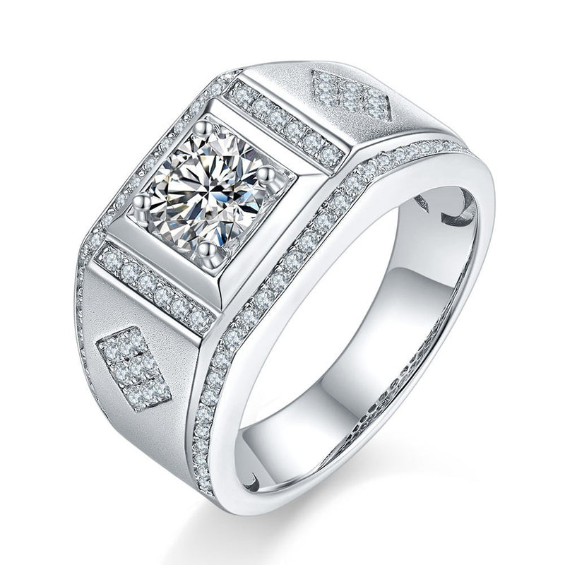 One Carat Moissanite Men's Wedding Ring - Silver Design