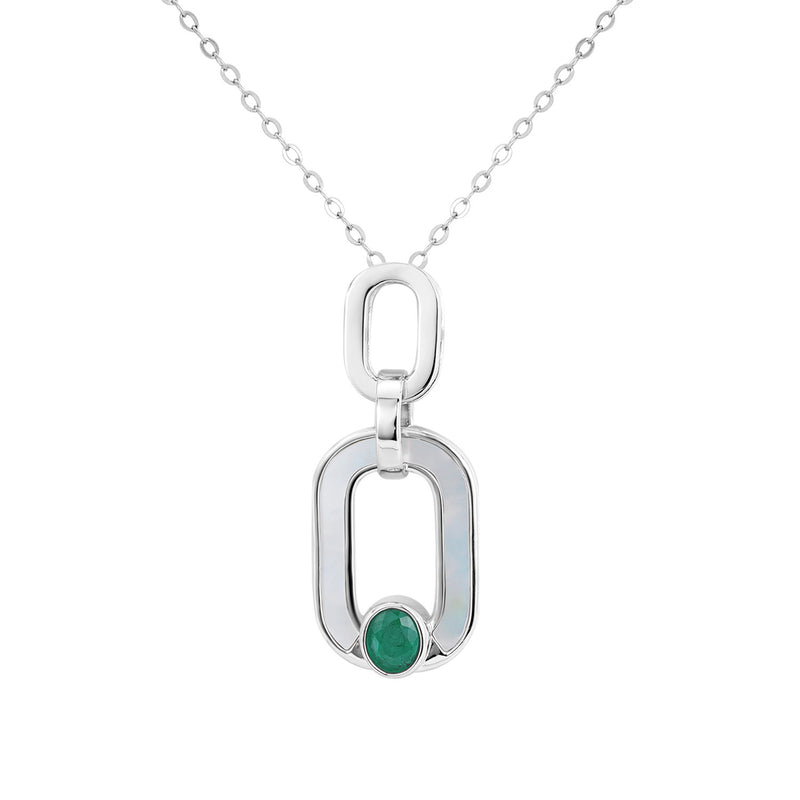 Simple Geometry Women's Necklace Ring S925 Silver Bag With Emerald Pendant