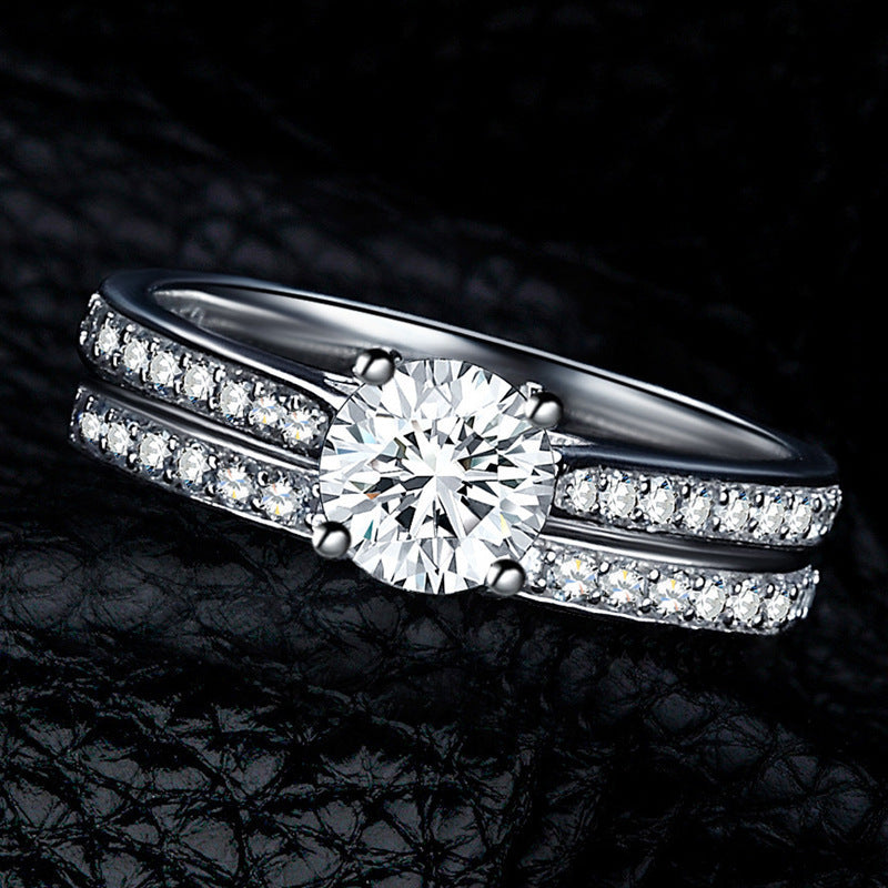 Double Layer Wedding Ring Set - European and American Plated Silver Hand Jewellery