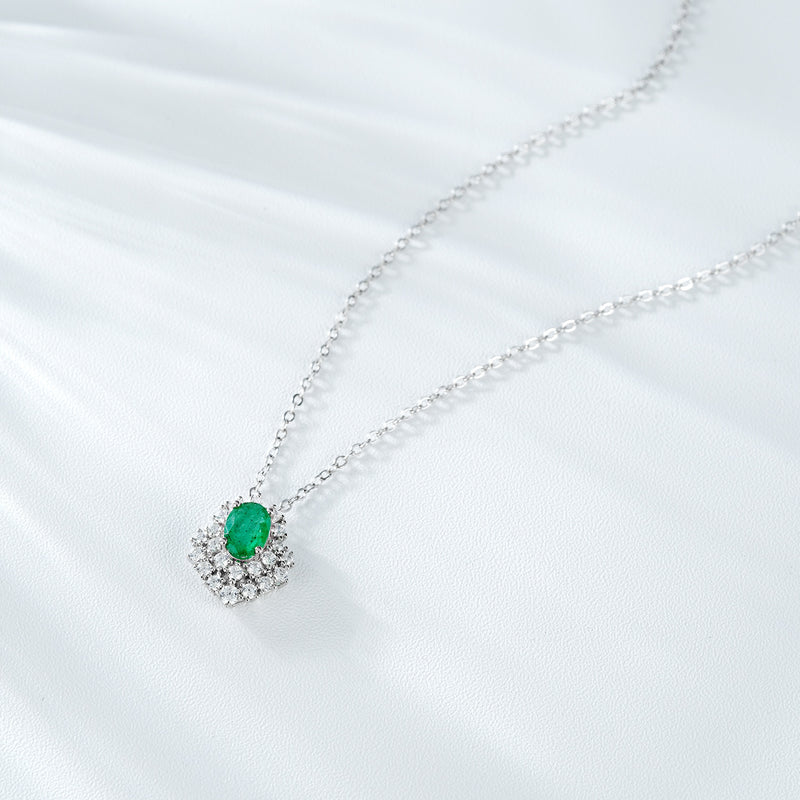 Light And Extravagant Necklace With Female Temperament And Versatility S925 Silver Emerald Pendant Opening Design