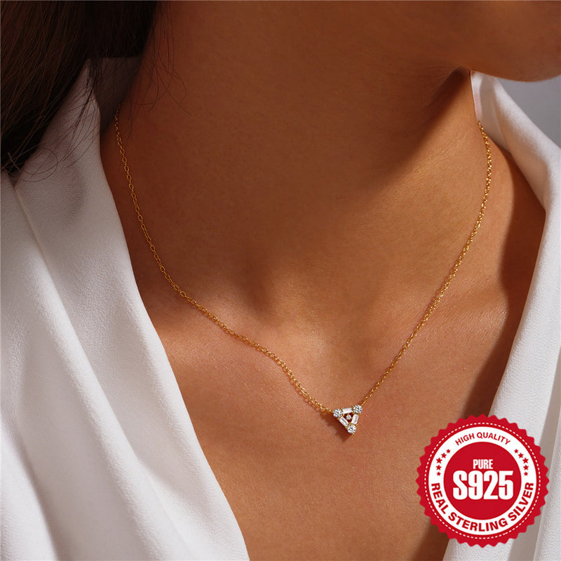 S925 Sterling Silver Personalized Triangle Diamond Short Necklace For Ladies Necklace