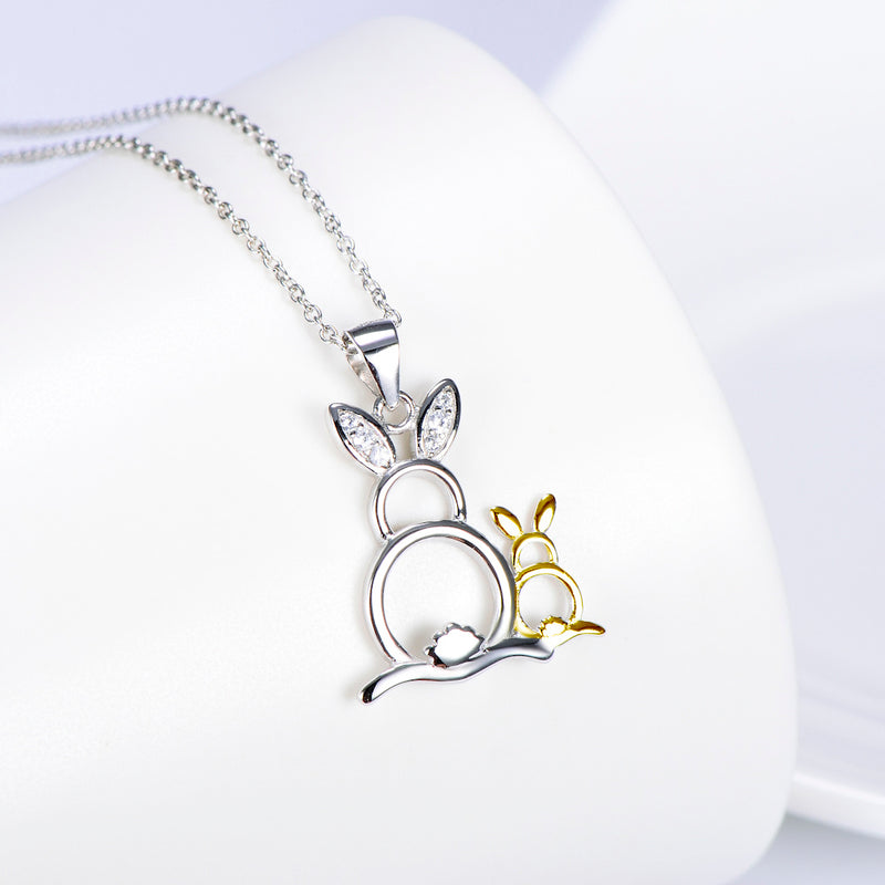 Cute Golden&Silver Rabbits Pendant 925 Silver Necklace