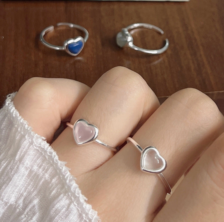 S925 Silver Minimalist Natural Crystal Ore Mini Heart Ring