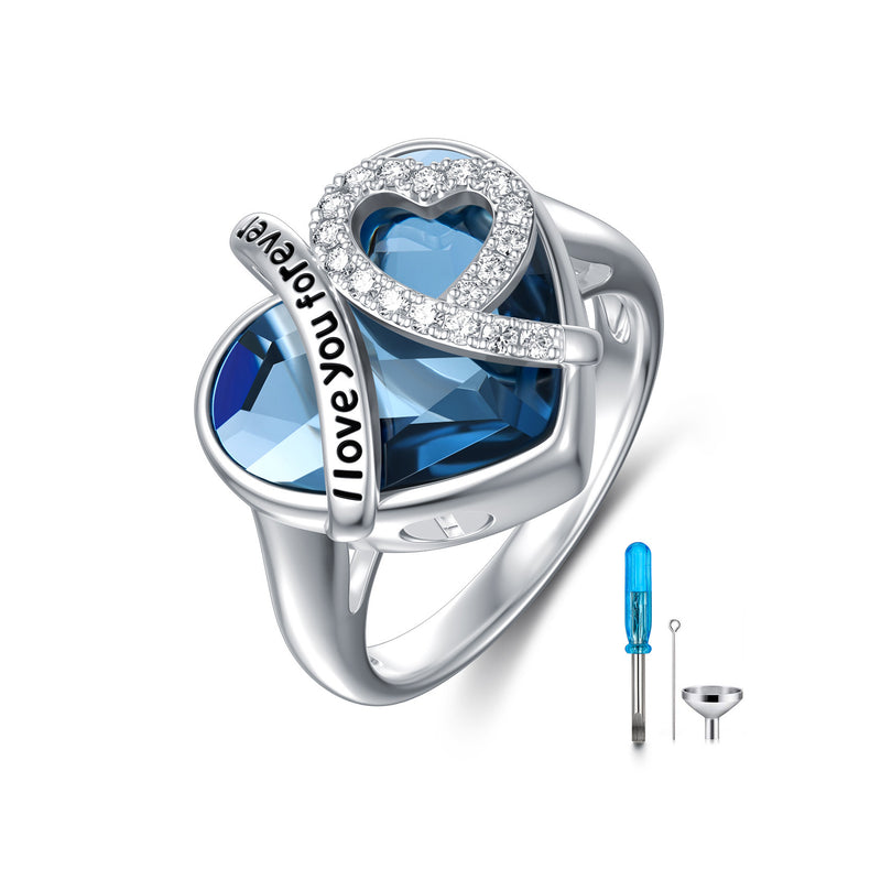 ✨ Heart Urn Ring with Austrian Crystal 💎 - White Gold-Plated Silver