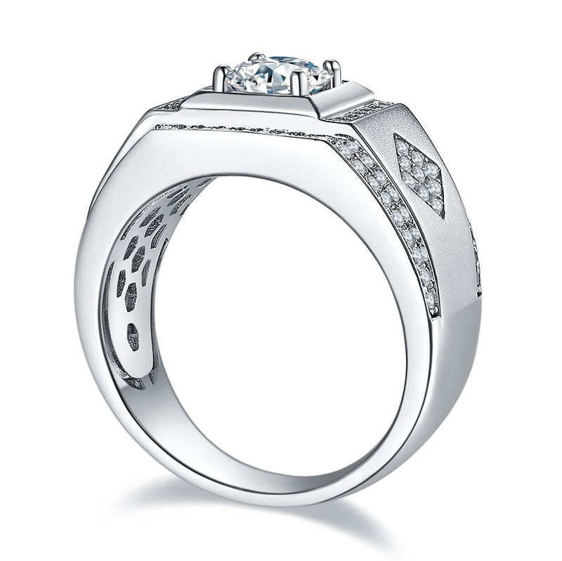 One Carat Moissanite Men's Wedding Ring - Silver Design