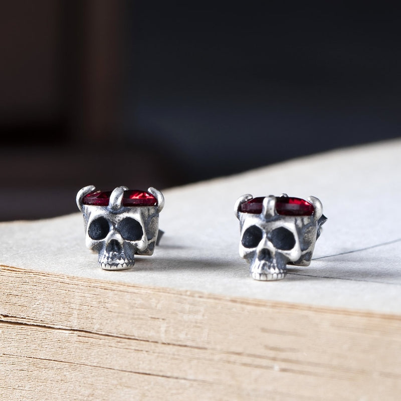 S925 Sterling Silver Diamond Skull Small Ear Studs