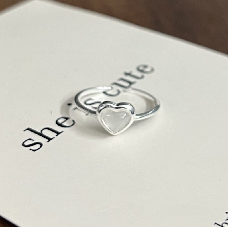 S925 Silver Minimalist Natural Crystal Ore Mini Heart Ring