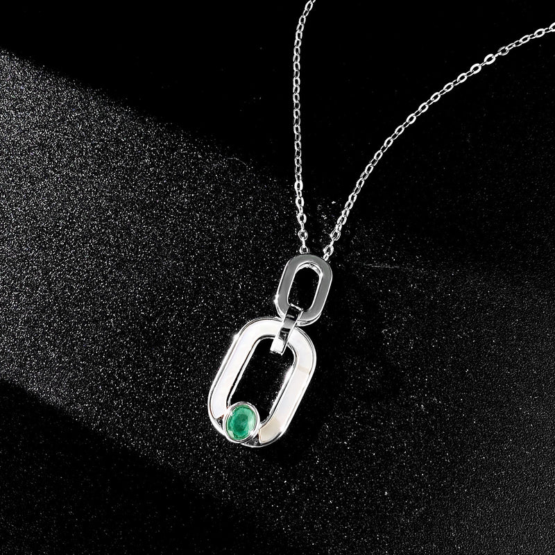 Simple Geometry Women's Necklace Ring S925 Silver Bag With Emerald Pendant