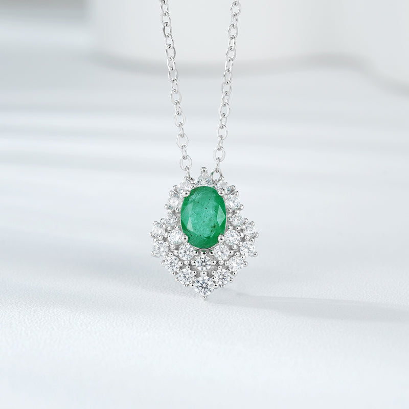 Light And Extravagant Necklace With Female Temperament And Versatility S925 Silver Emerald Pendant Opening Design