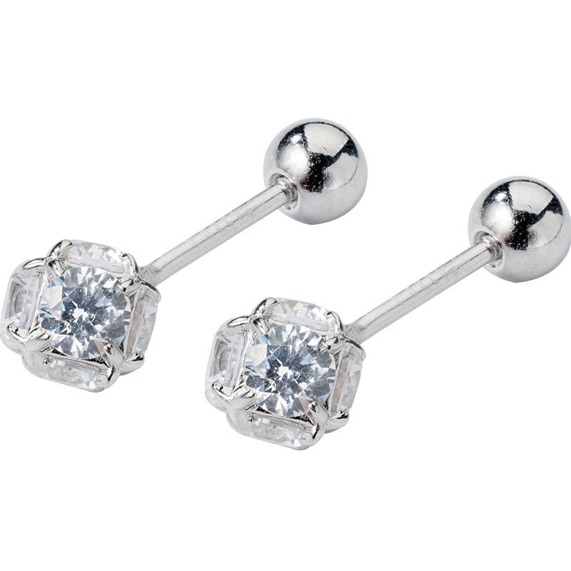 Full Diamond Square Screw Light Bead Geometric Ear Studs