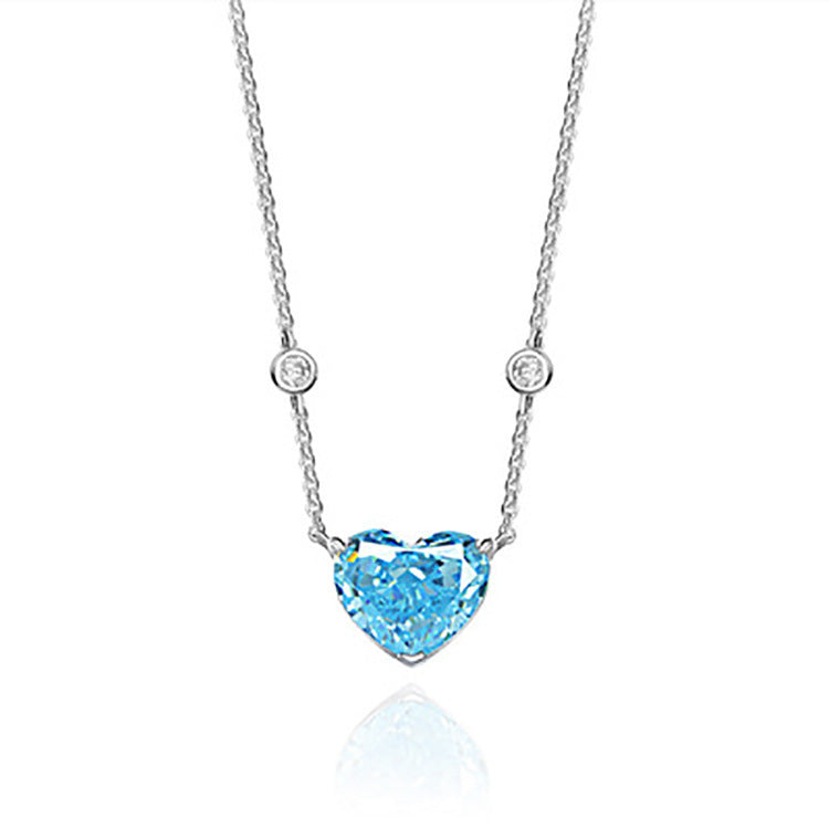 🌊 Ocean Blue Heart Zircon Necklace - Silver Design