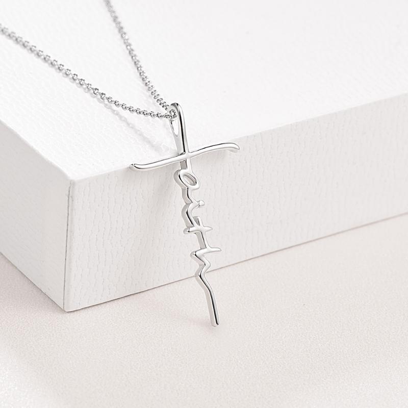 925 Sterling Silver Faith Cross Pendant Necklace