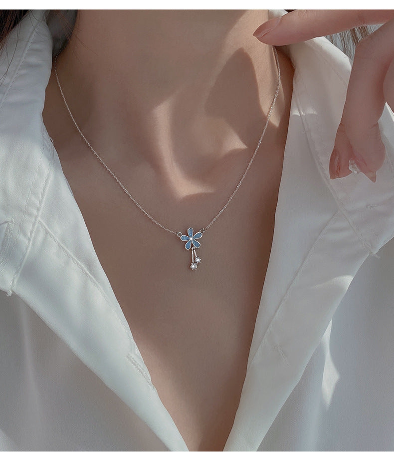 S999 Pure Silver Flower Necklace For Women Summer