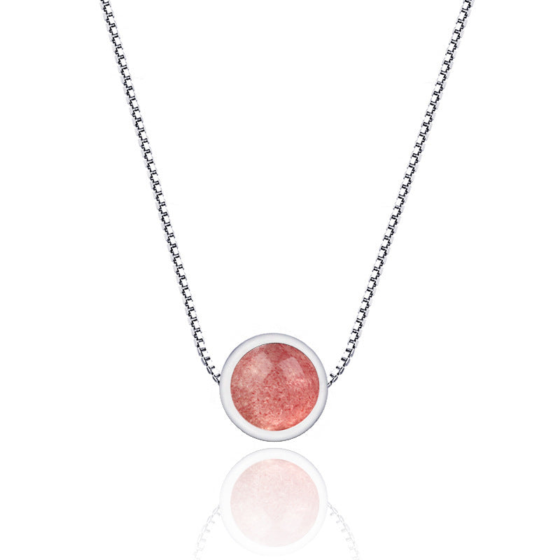 🍓 Strawberry Quartz Necklace - Silver Design